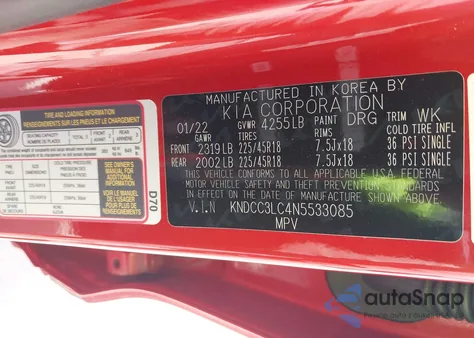 2022 Kia Niro Touring Se z USA, uszkodzony, nr VIN KNDCC3LC4N5533085